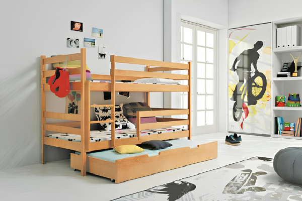 Dubbel säng, hög säng, dubbel säng, sängar av massivt trä