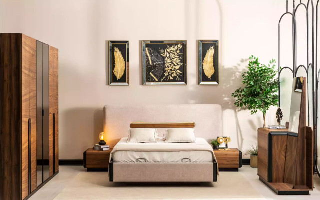 Bett Möbel Design Betten Doppelbett Luxus Schlafzimmer Textil Holz Neu