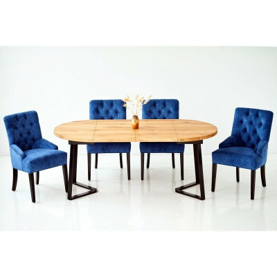 Runder Holz Esstisch Designer Blaue x4 Chesterfield Esszimmer Stühle 5tlg Set.