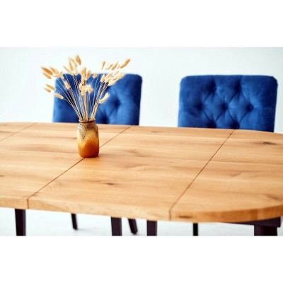 Runder Holz Esstisch Designer Blaue x4 Chesterfield Esszimmer Stühle 5tlg Set.