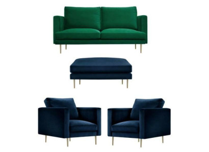 Sofagarnitur Grün Hocker Sessel Wohnzimmer Gruppe Möbel Textil Stoff Sofas Neu