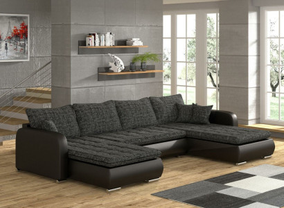Design Ecksofa U-form Bettfunktion Couch Leder Textil Sofa Neu Wohnlandschaft