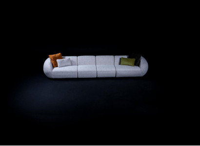 Graue Wohnlandschaft Sechssitzer Polster Textilsofa Ecklounge Modern