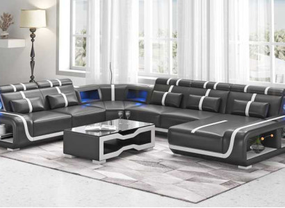 Wohnlandschaft XXL Sofa U Form Groß Ecksofa Ledersofa Schwarz Sofas