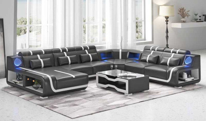 Wohnlandschaft XXL Sofa U Form Groß Ecksofa Ledersofa Schwarz Sofas