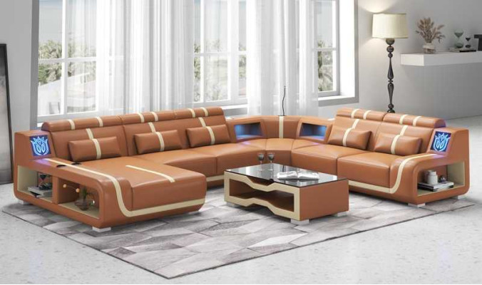 Wohnlandschaft XXL Sofa U Form Groß Ecksofa Ledersofa Schwarz Sofas