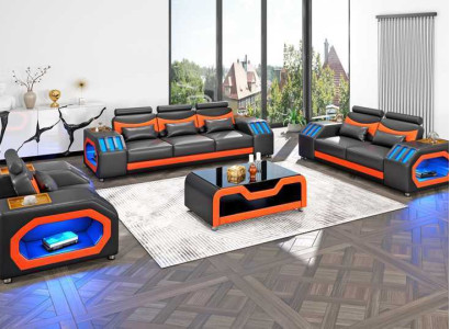 Sofagarnitur Zweisitzer Ledersofas Sessel Dreisitzer 3tlg Schwarz Set