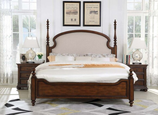 Klassisches Schlafzimmer Bett Braun Textil Betten Polster Doppel 180x200cm Neu