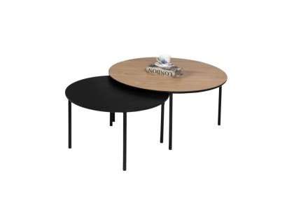 Couchtisch Kaffeetisch Gruppe Beisteltisch Schwarz Set Braun Holz 2tlg