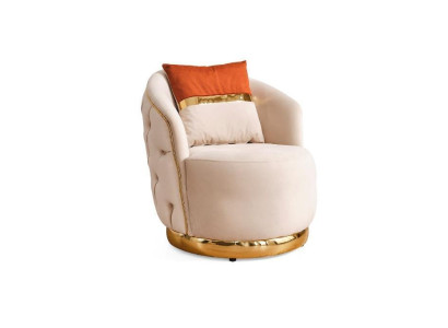 Design Sitzer Luxus beige Sessel Relax Textil mit Edelstahl Sessel Club