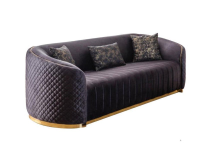 Sofa Luxus Wohnzimmer Modern Dreisitzer Möbel schwarz 3 Sitzer Holz Textil