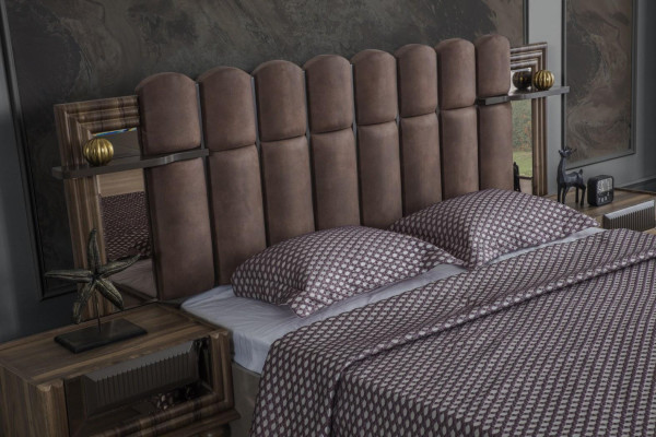 Doppelbett Garnitur Luxus Schlafzimmer Holz Braun Stoff Bett Set 4tlg