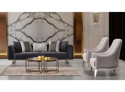 Gruppe Couch Sofas Dreisitzer Sessel Moderne Blau Set 3tlg Garnitur