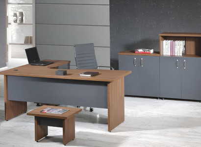 Garnitur Büro Eckbürotisch Arbeitszimmermöbel Schrank 4tlg Holz Grau