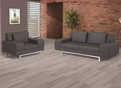 Graue Couchgarnitur Dreisitzer Sessel Sofagarnitur Arbeitszimmer Sofas
