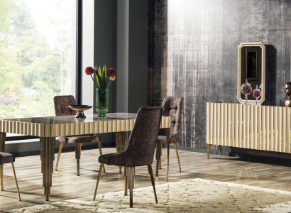 Garnitur Esstisch 4x Stühle Sideboard 2x Spiegel 8tlg Esszimmer Gruppe Tisch