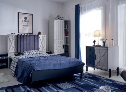 Luxus Modern Blau Schlafzimmer Set Bett Kommode Bücherregal Holz Neu 3tlg