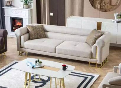 Sofa 3 Sitzer Textil Wohnzimmer Design Modern Neu Luxus weiß
