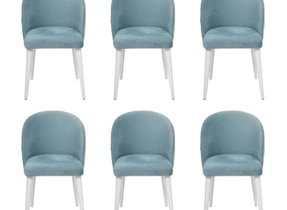 Luxus Esszimmer Holz 6x Stühle blau armlos neues Design gepolsterter Stuhl