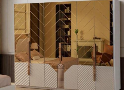 Moderner Beiger Kleiderschrank 6-türiger Schlafzimmer Schrank Holz Möbel