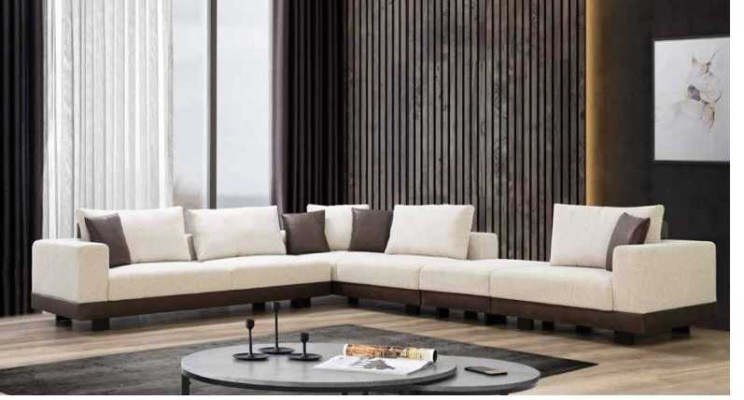 Wohnzimmer Ecksofa Luxus L-Form Couch Textil Möbel Holzgestell Stilvoll