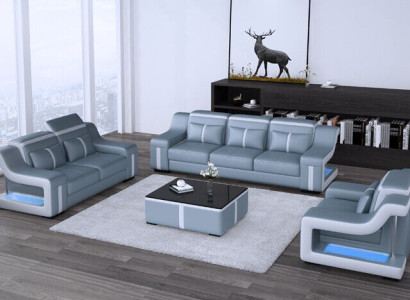 Sofagarnitur Couch Polster Sofa 322 Komplett Set Garnituren Design Leder 3tlg.