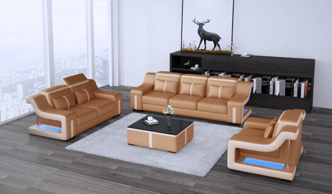 Sofagarnitur Couch Polster Sofa 322 Komplett Set Garnituren Design Leder 3tlg.