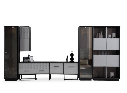Designer Schwarze Wohnwand Holzschränke Wohnzimmer Luxuriöse Vitrinen