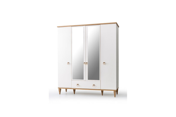 Weißer 4-Türiger Glasschrank Moderne Schlafzimmer Schränke Holz Möbel