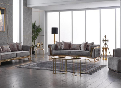 Luxus Graue Sofagarnitur Dreisitzer mit Sessel Modernes Set Couchen Sofa
