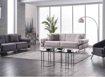 Graue Sofagarnitur Wohnzimmer Sofas Dreisitzer Sessel Komplettes Set 3tlg