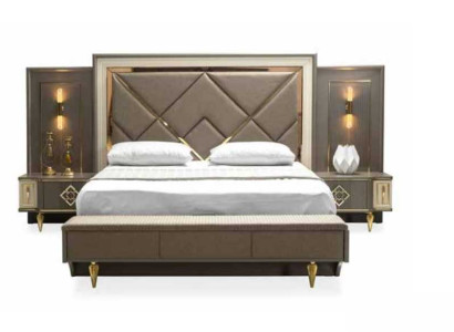 Luxus 3tlg Schlafzimmer set Bett und 2x Nachttische Design Textil 3tlg sets