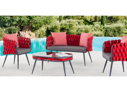 Rote Garten Garnitur Luxus Sitzmöbel Tisch Sofa Terrassen Couch 4tlg.