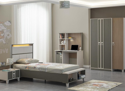 Garnitur Kinderzimmer Bett Kinderbett Kindermöbel Grau Holz Set 4tlg