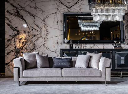 Sofa 3 Sitzer Couch Polster Sofas Wohnzimmer Stoff Grau Wohnlandschaft