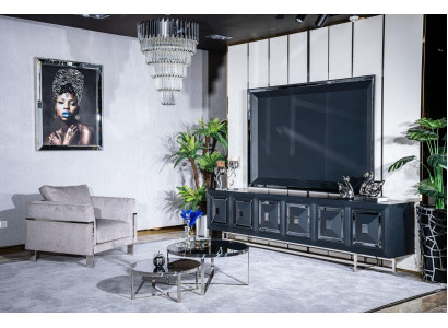 Set TV Ständer Sessel Couchtisch Beistelltisch Wohnzimmer 5tlg grau neu