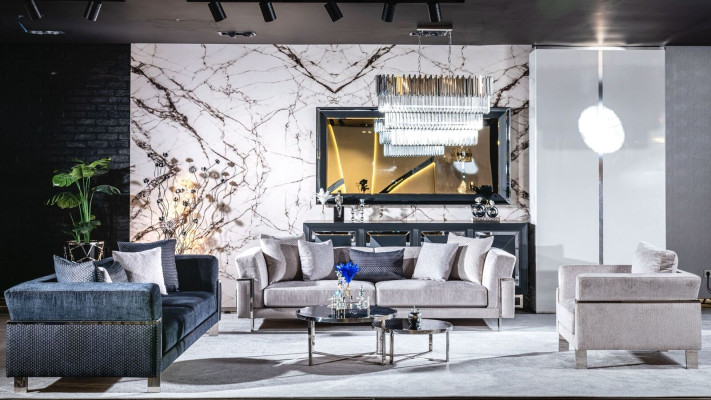 Set TV Ständer Sessel Couchtisch Beistelltisch Wohnzimmer 5tlg grau neu