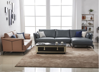 Designer Sofa Couch Garnitur Ecksofa mit Hocker Polster Wohnlandschaft