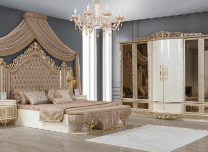 Schlafzimmer Set Bett 2x Nachttische Kleiderschrank Luxus neu 4tlg