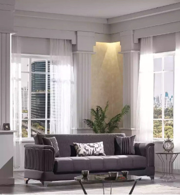 Luxus Graues Sofa Samtsofa Dreisitzer 3-Sitzer Couchen Wohnzimmer Möbel