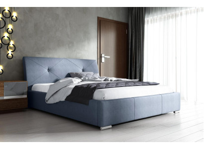 Blaues Polster Bett Doppel Hotel Betten Schlafzimmer Bettrahmen Stoff Blau Holz