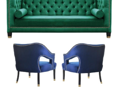 Grün Sofagarnitur 3tlg Set Couch Garnituren Sitz Polster Chesterfield Set Samt