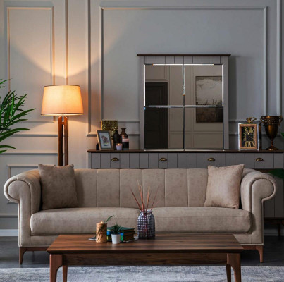 Gepolsterte Wohnzimmer Möbel Sofagarnitur Couch Set Stoffsofa 3tlg. Textil