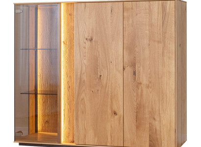 Hellbraune Vitrine Designer Esszimmer Anrichte Holz Schränke LED-Schrank