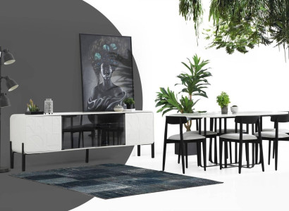 Esszimmer Gruppe Esstisch Stühle Sideboard Tisch Holz Set 8tlg Weiß