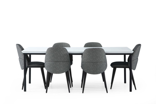 Esszimmer Gruppe Esstisch Stühle Tisch Holz Set 7tlg Grau Modern Set