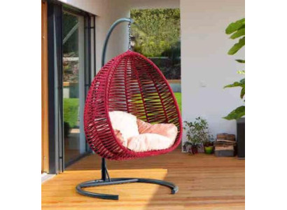 Schalensessel oval Rattan in rot Edelstahl für komfortable Entspannung Neu