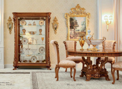 Garnitur Esszimmer Esstisch Stuhl Vitrine Essgruppe Braun Set 7tlg