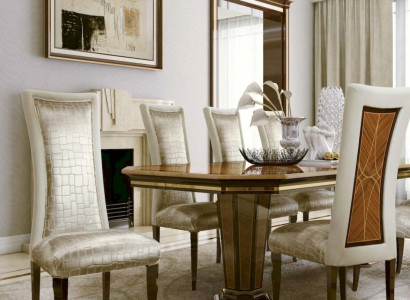 Essgruppe Esstisch Stühle Essecke Luxus Holz Stoff Esszimmer Set 7tlg