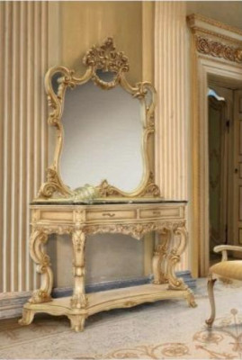 Garnitur Schminktisch Spiegel Konsolentisch Set Beige Schlafzimmer